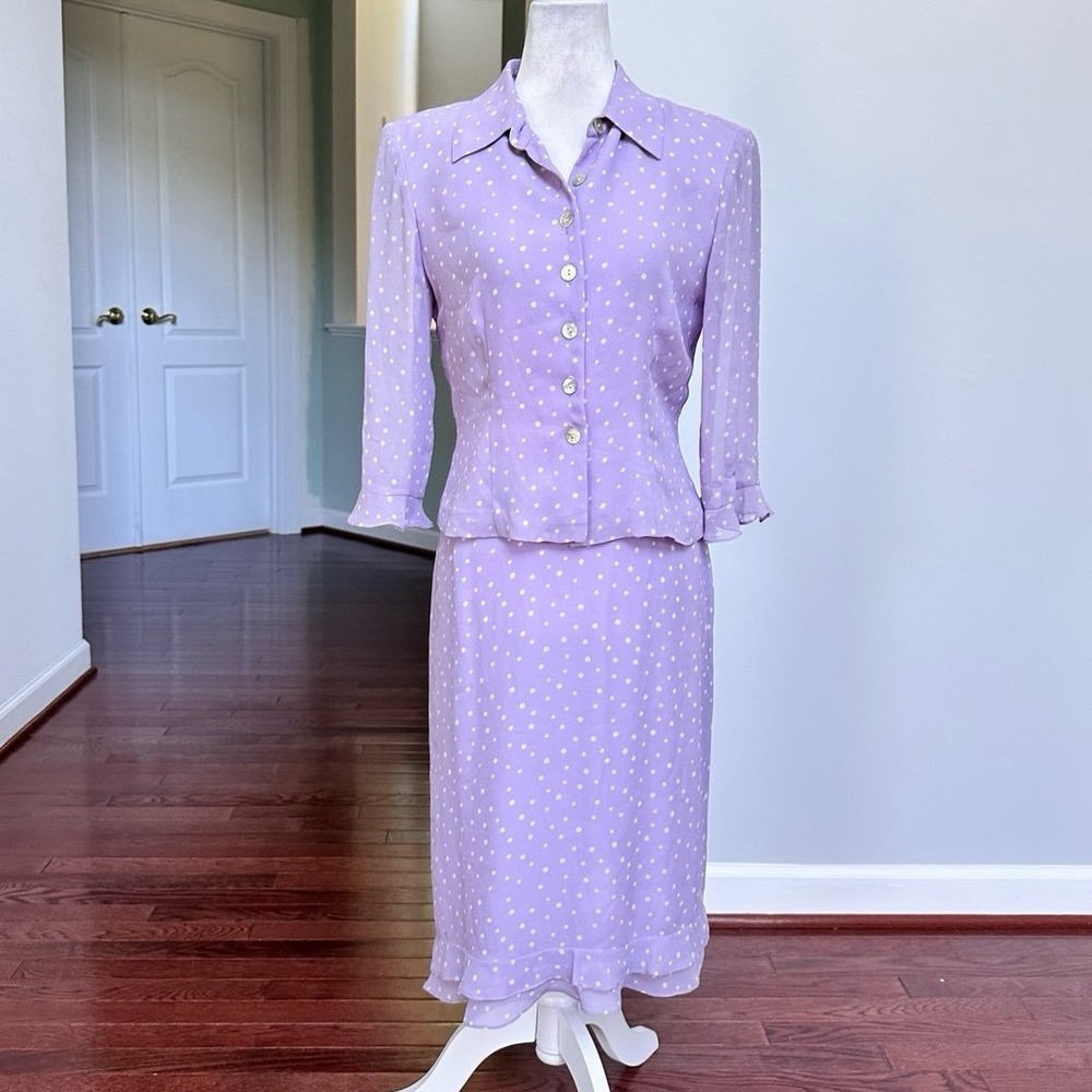 Cynthia Howie Light Purple White 2 Piece matching Button Up & Skirt Matching Set